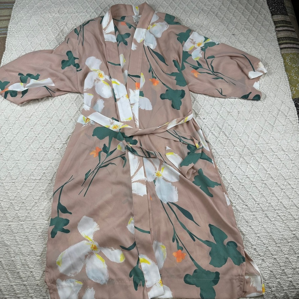 A New Day Floral Print Kimono Robe OSFM Blush Pink White Green Womens